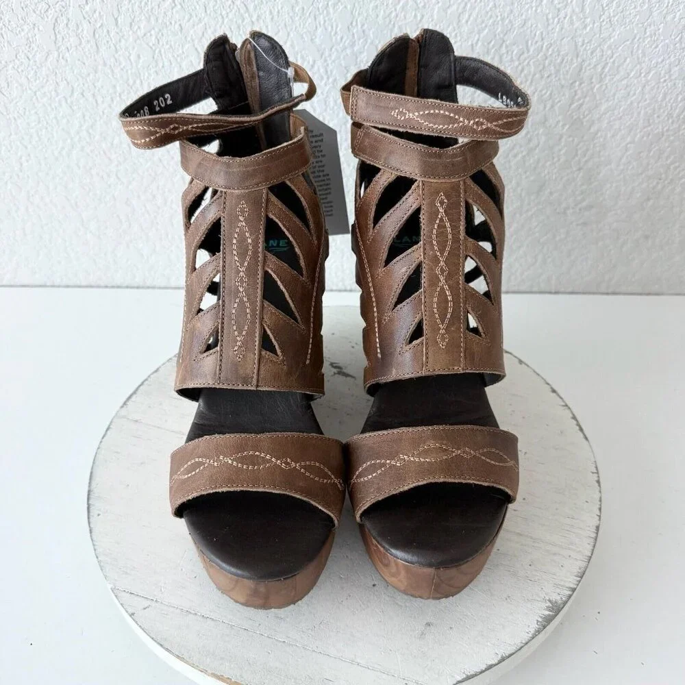 NEW Lane Boots BECCA Womens Brown Wedges Sz 9.5 Western Sandals Cowgirl Leather - Picture 6 of 12